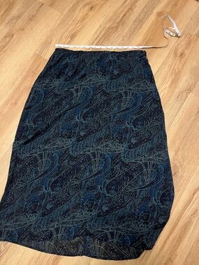 Requirements Navy and Teal Patterned Midi Skirt